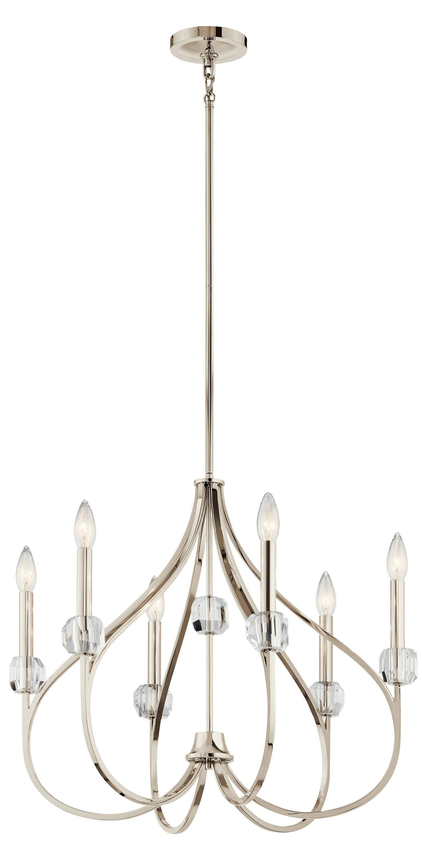 Eloise 6 Light Chandelier Polished Nickel on a white background