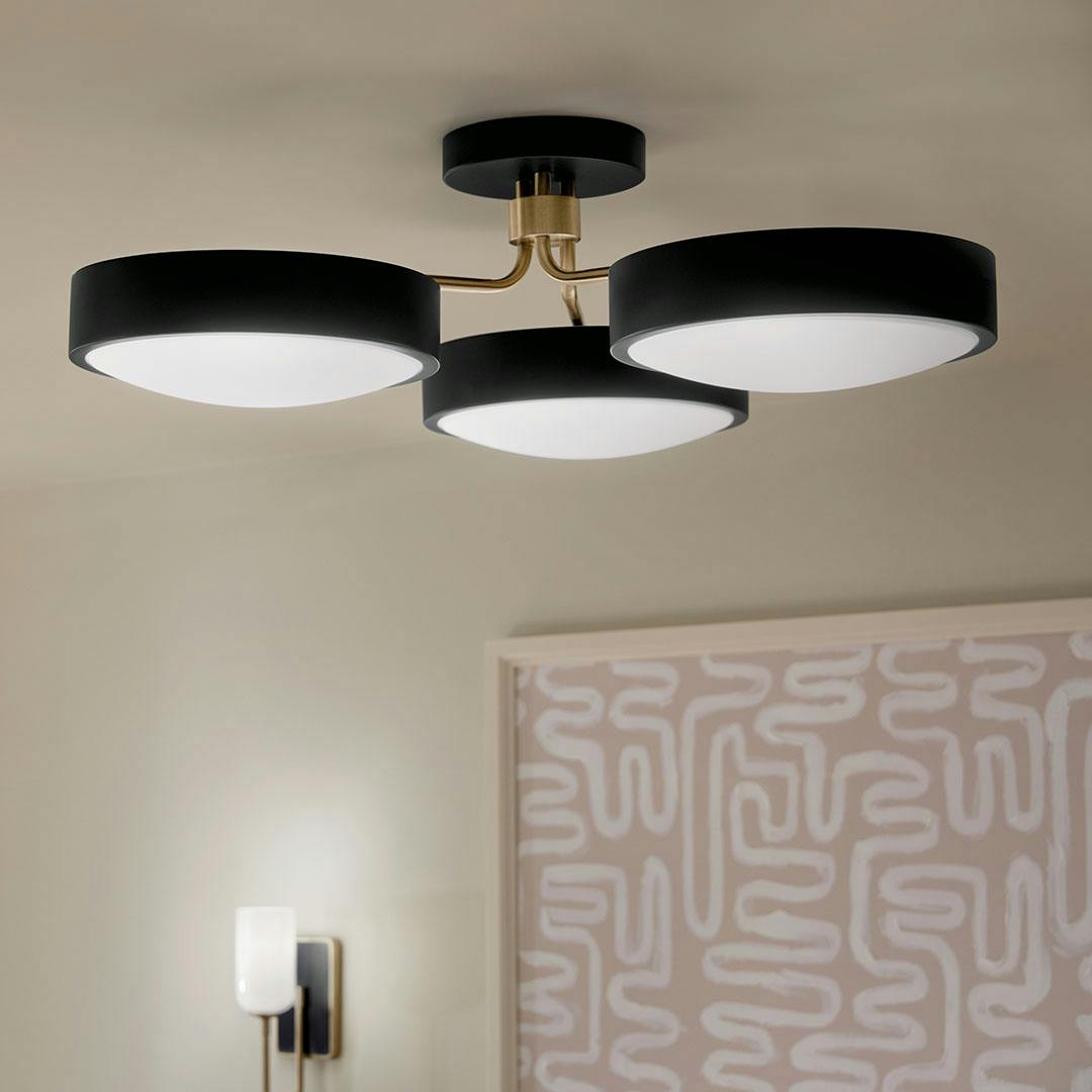 Living room featuring the Sago 3 Light Semi Flush with Clear Acrylic with Inside Satin Etch in Black and Champagne Bronze
