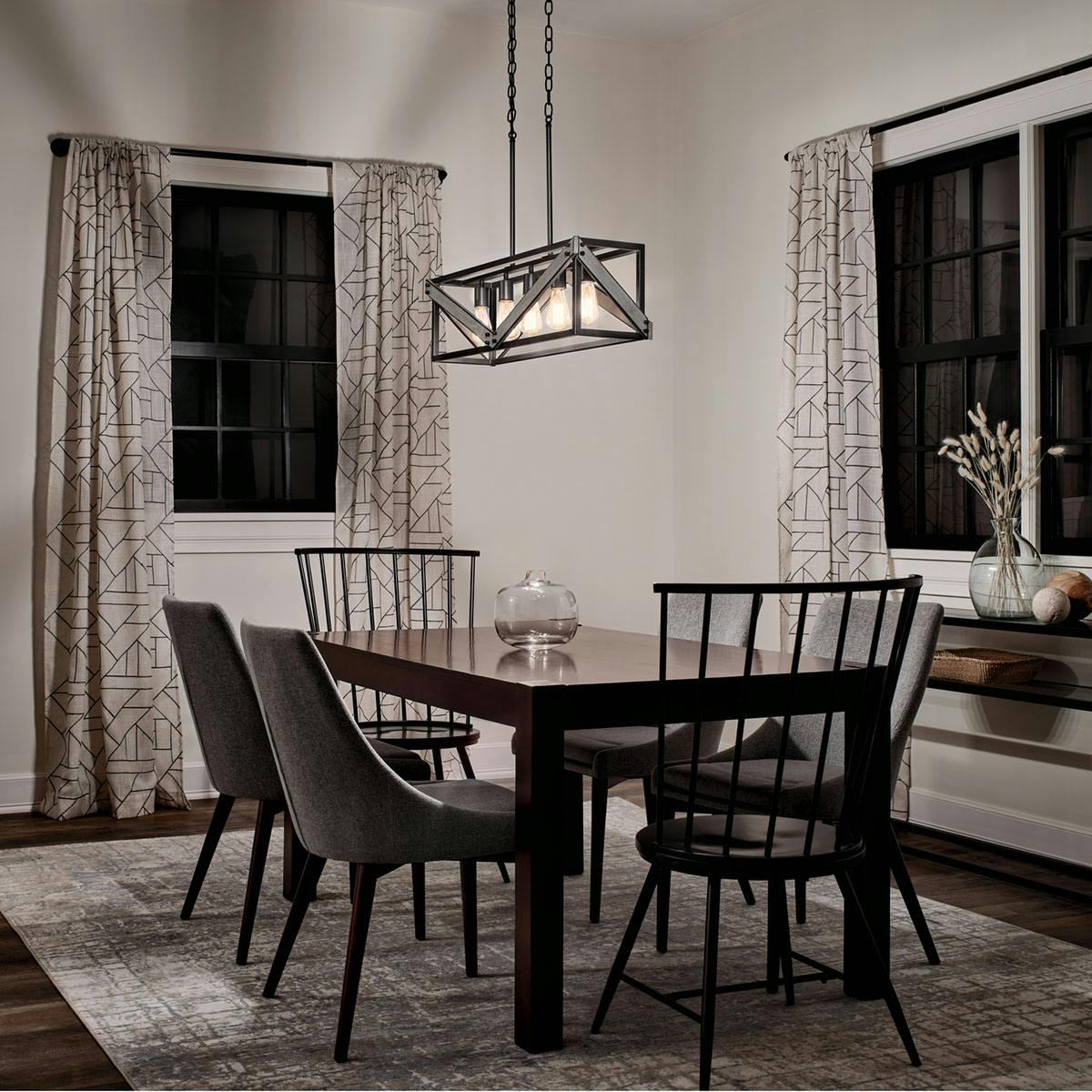 Night time dining room image featuring Barrington chandelier 82346