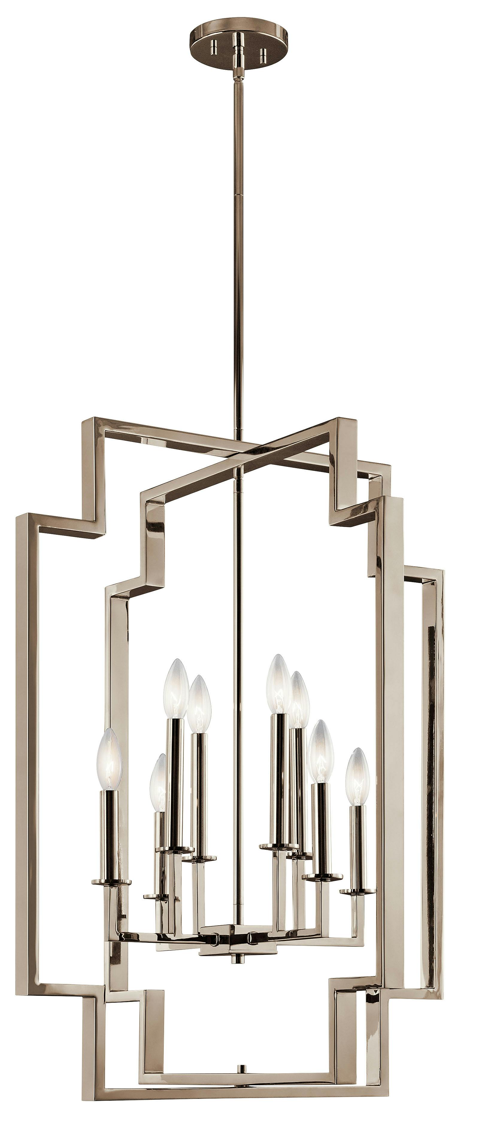 Downtown Deco 8 Light Chandelier Nickel on a white background