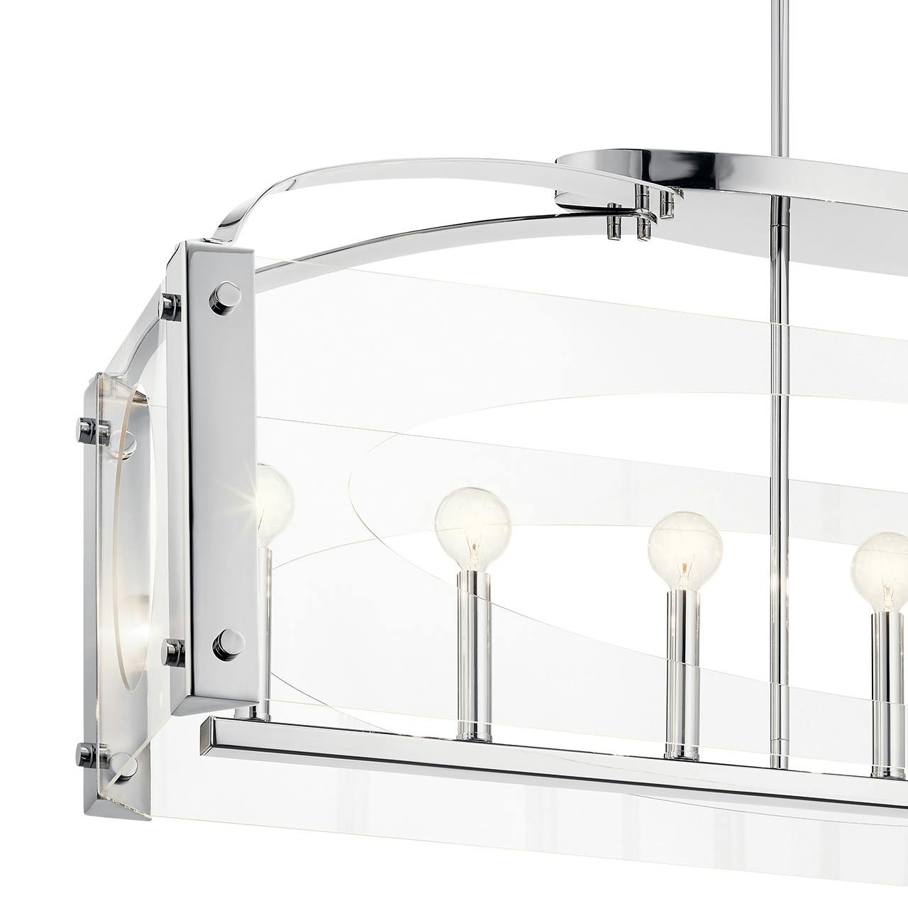 Close up view of the Pytel™ 7 Light Linear Chandelier Chrome on a white background