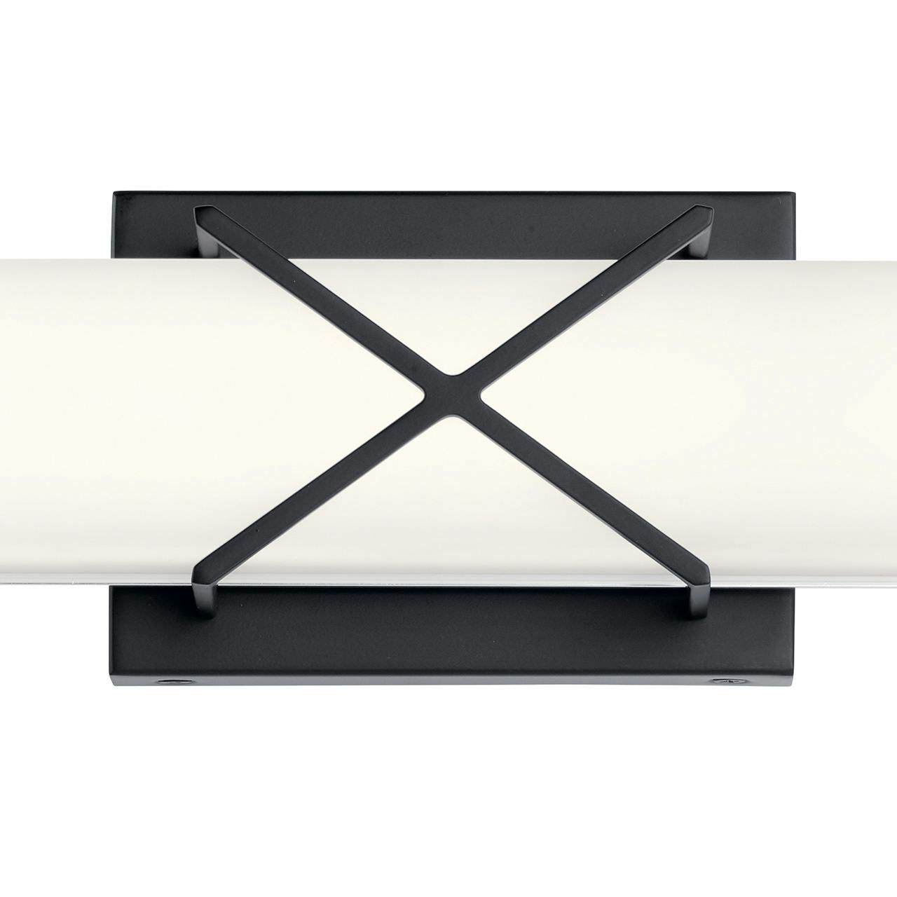 Close up view of the Trinsic™ 32" LED Vanity Light Matte Black on a white background