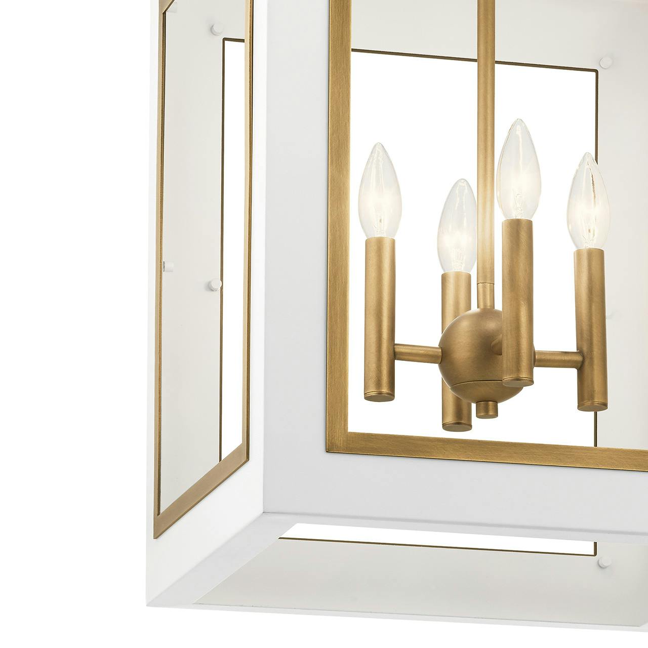 Close up view of the Vath 4 Light Foyer Pendant White & Brass on a white background