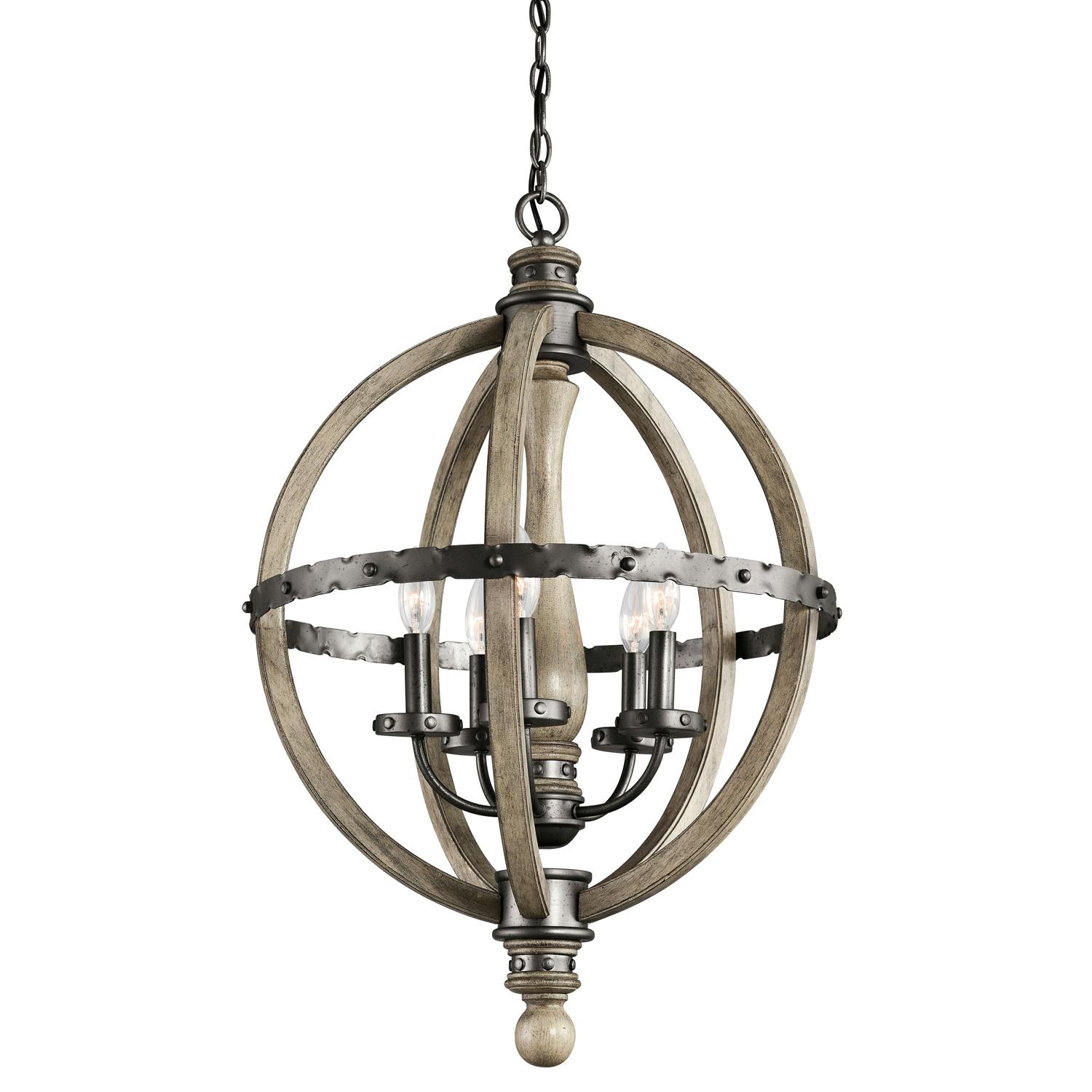 Evan 30" Chandelier Antique Gray Wood on a white background
