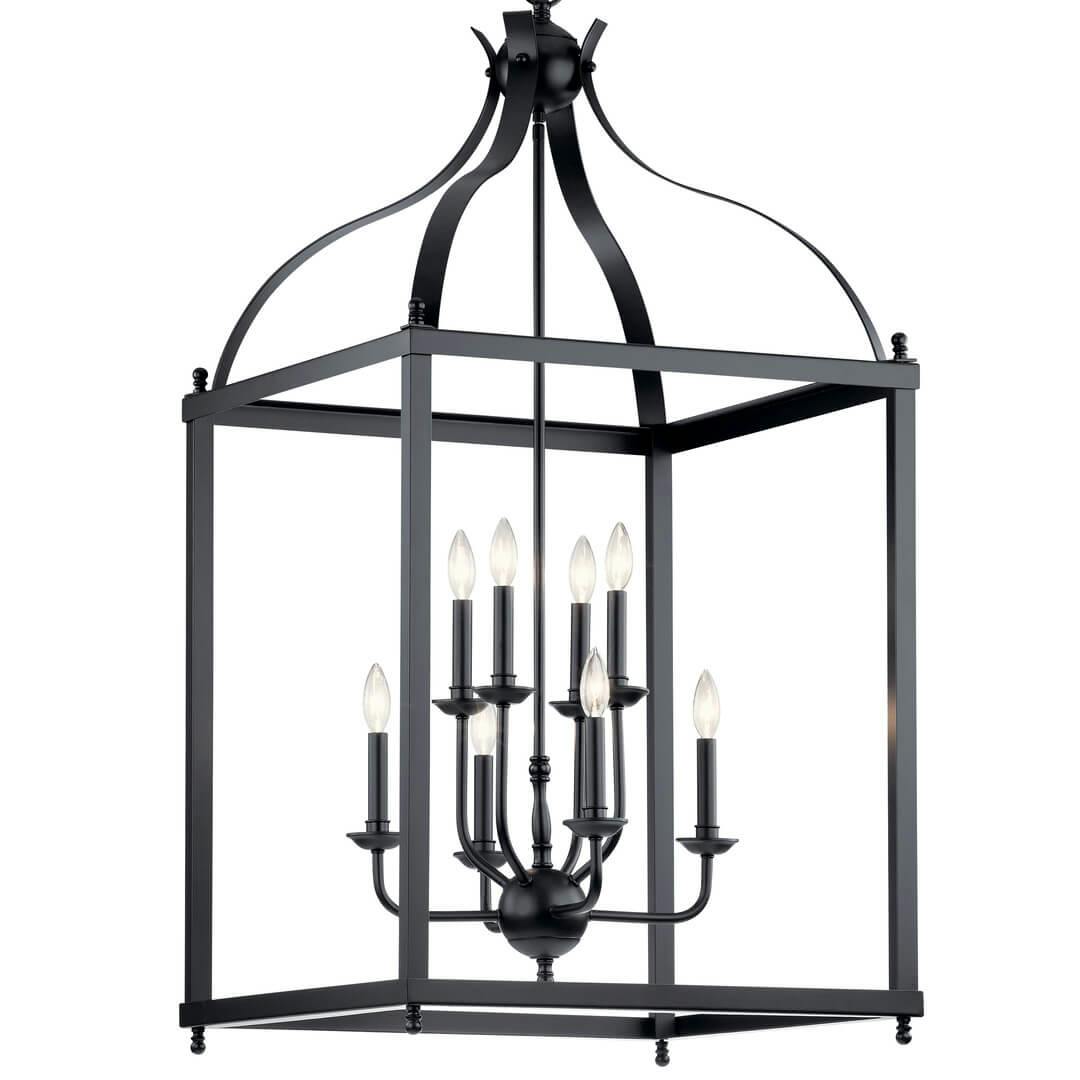 Close up the  Larkin 47.75" 8 Light Pendant in Black on a white background