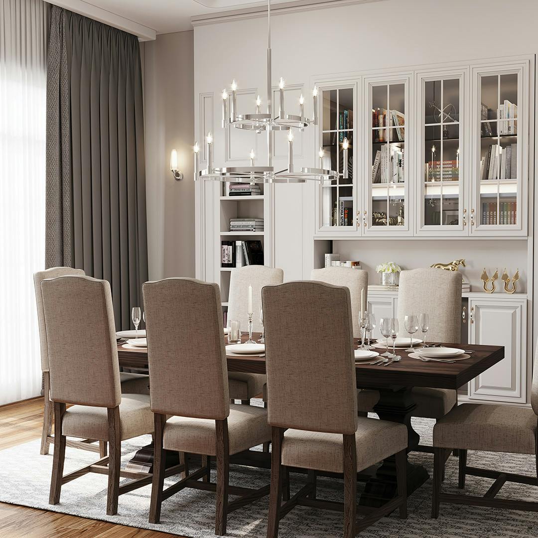Day time Dining Room with Tolani™  12 Light Chandelier Polished Nickel