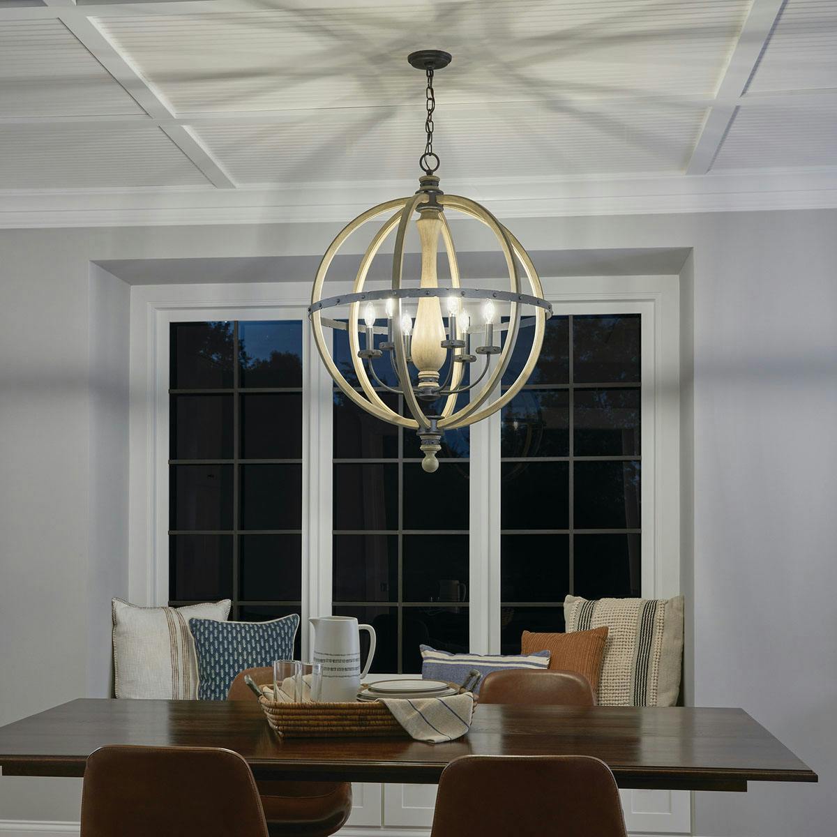 Night time dining room image featuring Evan chandelier 43327DAG