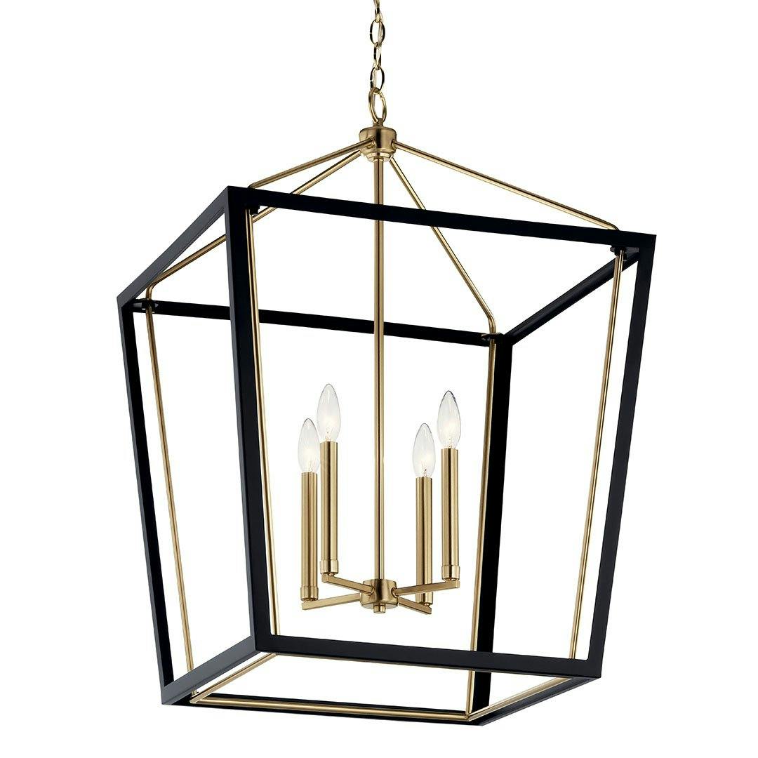 The Delvin 31.75 Inch 4 Light Foyer Pendant with Clear Glass in Champagne Bronze and Black on a white background