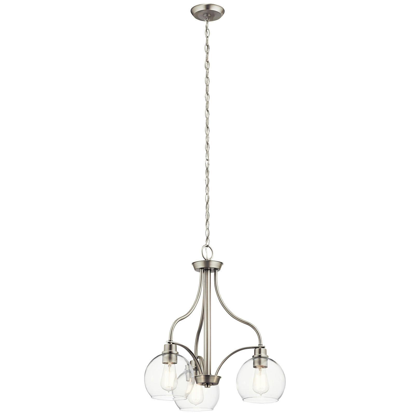 Harmony 3 Light Chandelier Brushed Nickel on a white background