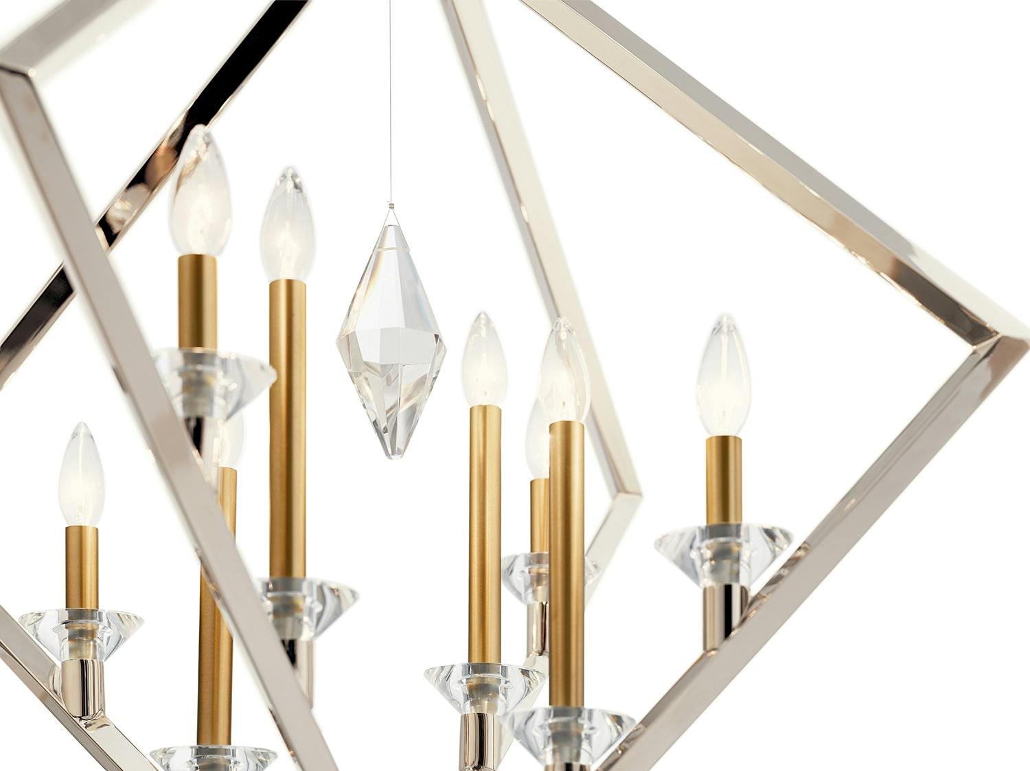 Close up view of the Layan 8 Light Foyer Pendant Nickel on a white background