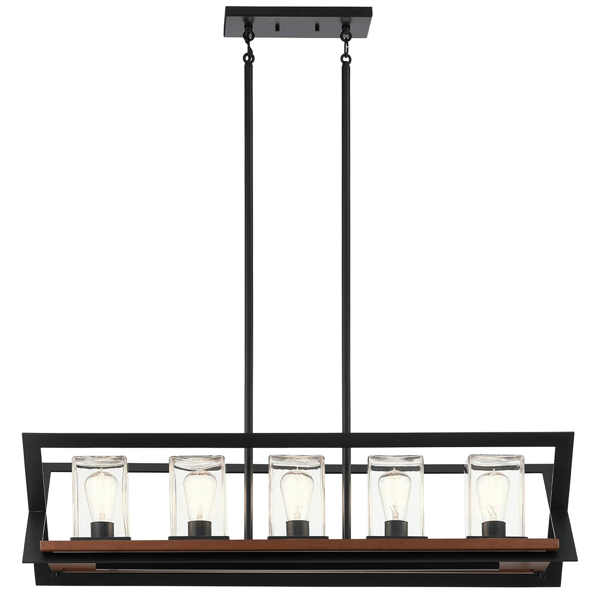 Front view of the Morelle™ 38.5"  Linear Chandelier Black on a white background