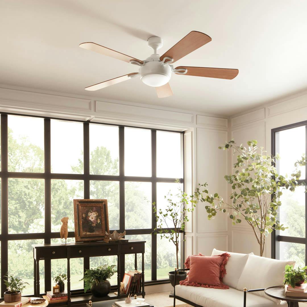 Day time sunroom with 60" Humble 5 Blade LED Indoor Ceiling Fan White