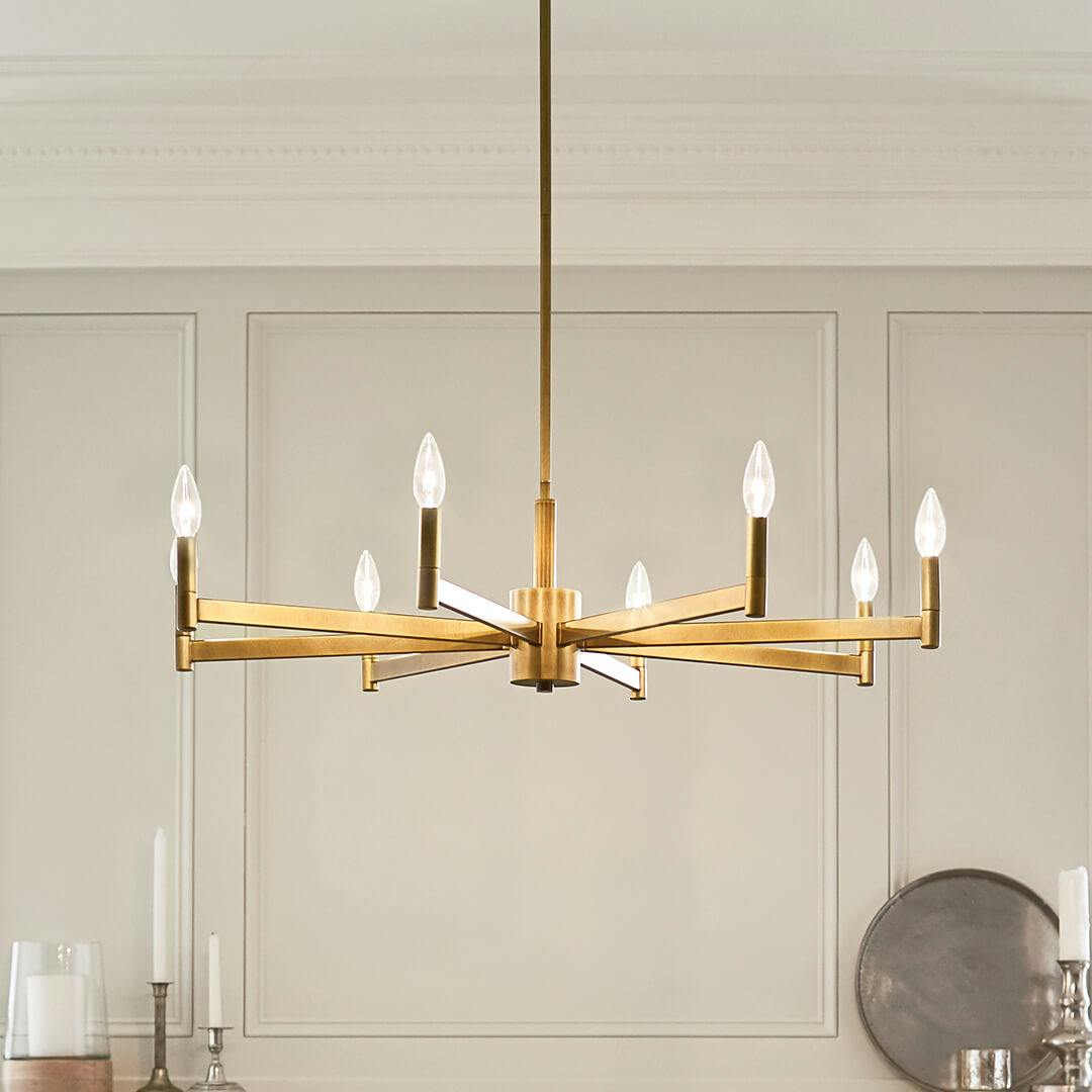 Day time kitchen with Erzo™ 8 Light Chandelier Natural Brass