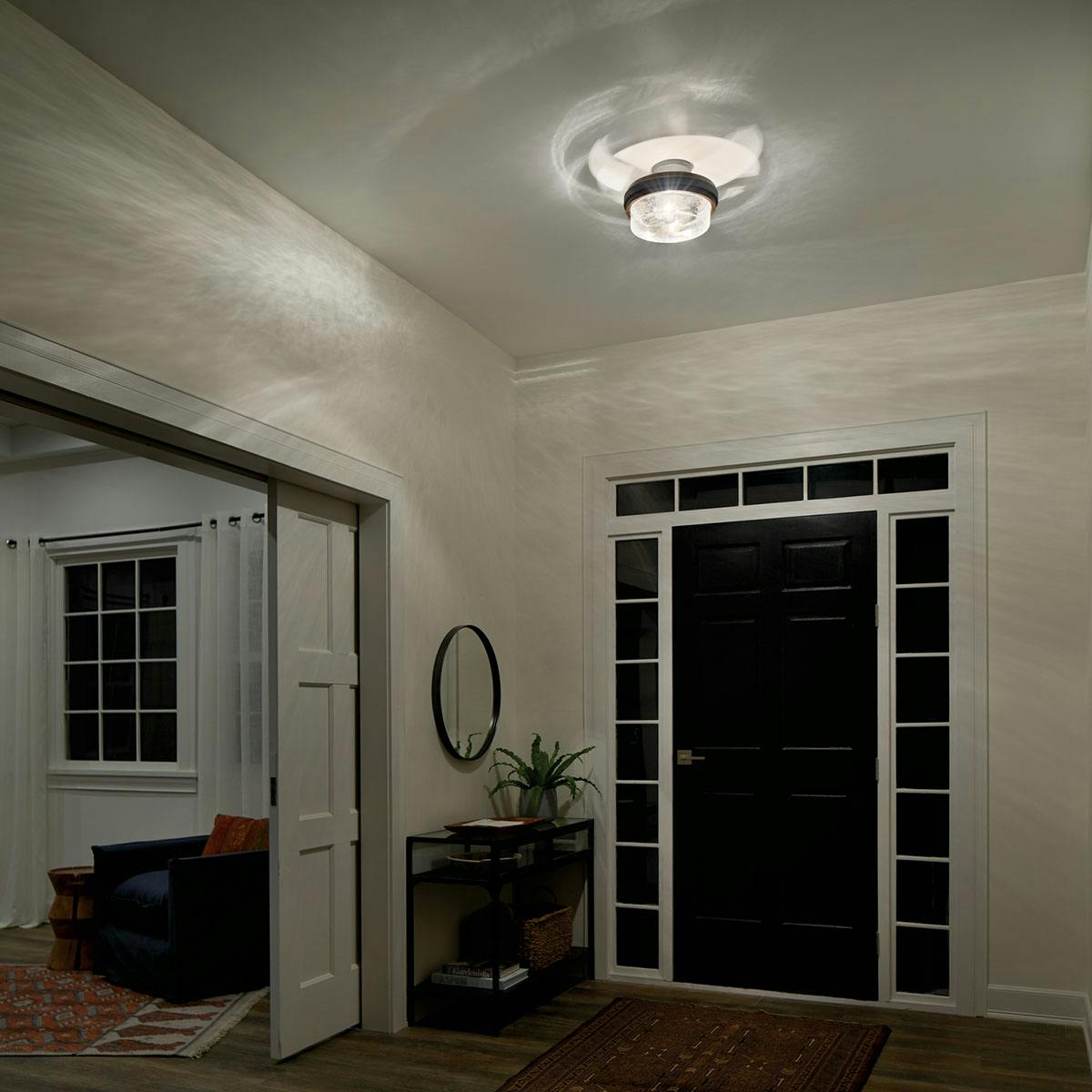 Night time Hallway image featuring Grand Bank flush mount light 44100AUB