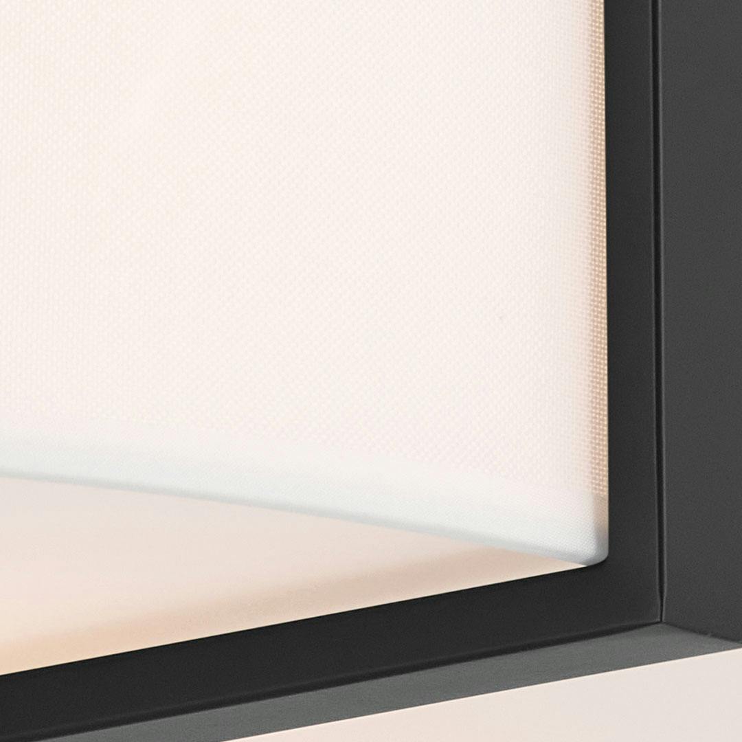 Close up of the Malen 20 Inch 4 Light Flush Mount with White Fabric Shade in Black