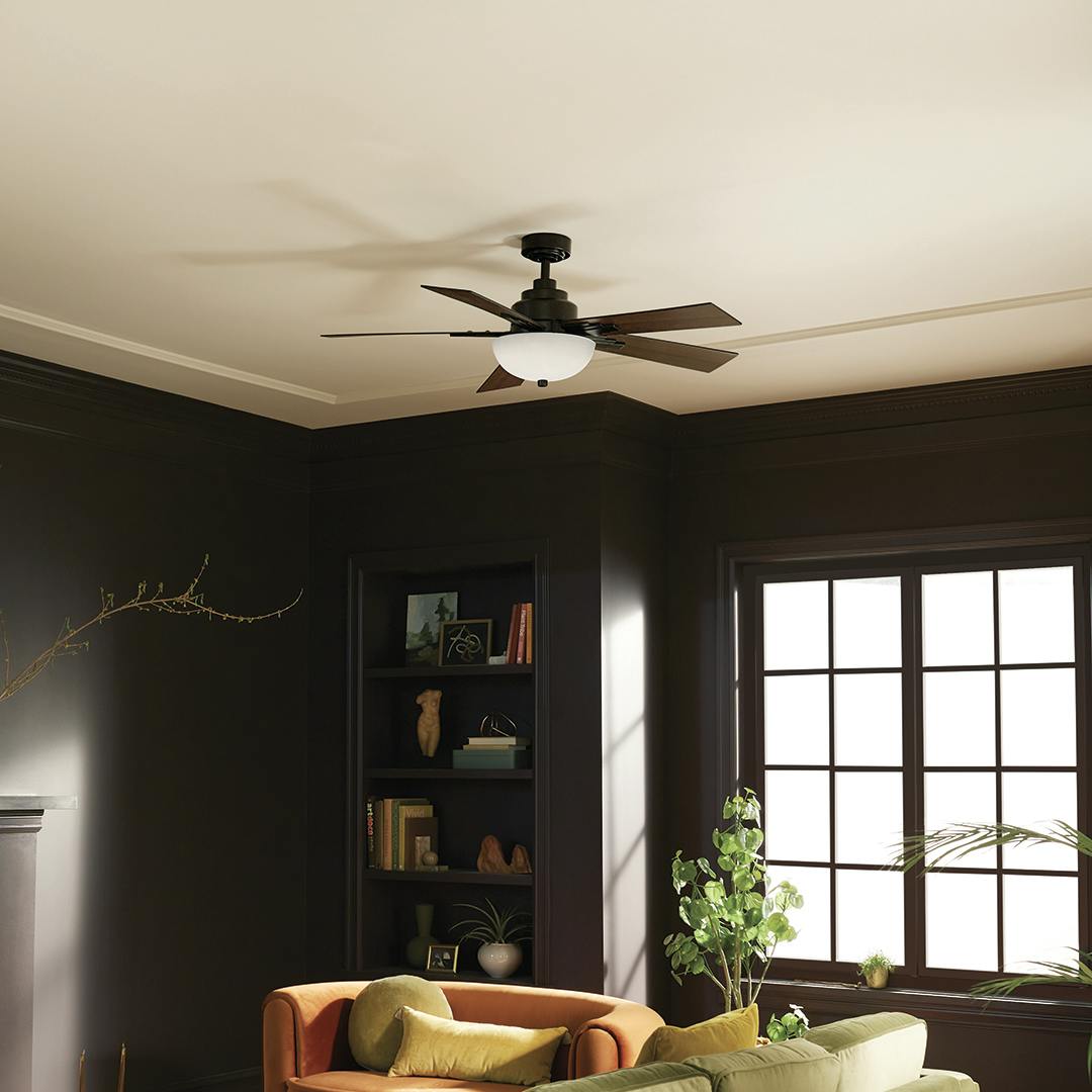 Day time living room with 52" Vinea 5 Blade LED Indoor Ceiling Fan Satin Black
