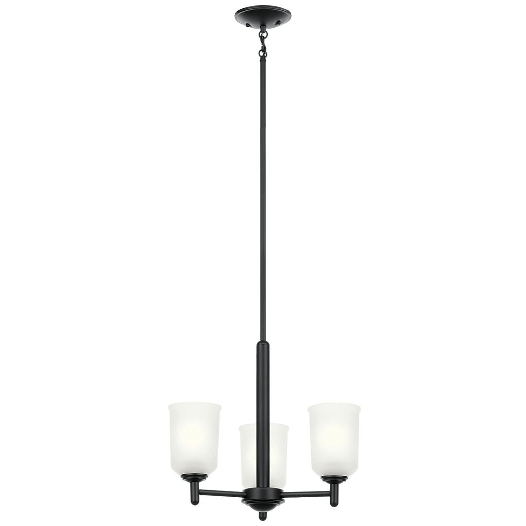 Shailene 15.25 inch 3 Light Chandelier with Satin Etched Glass in Black on a white background