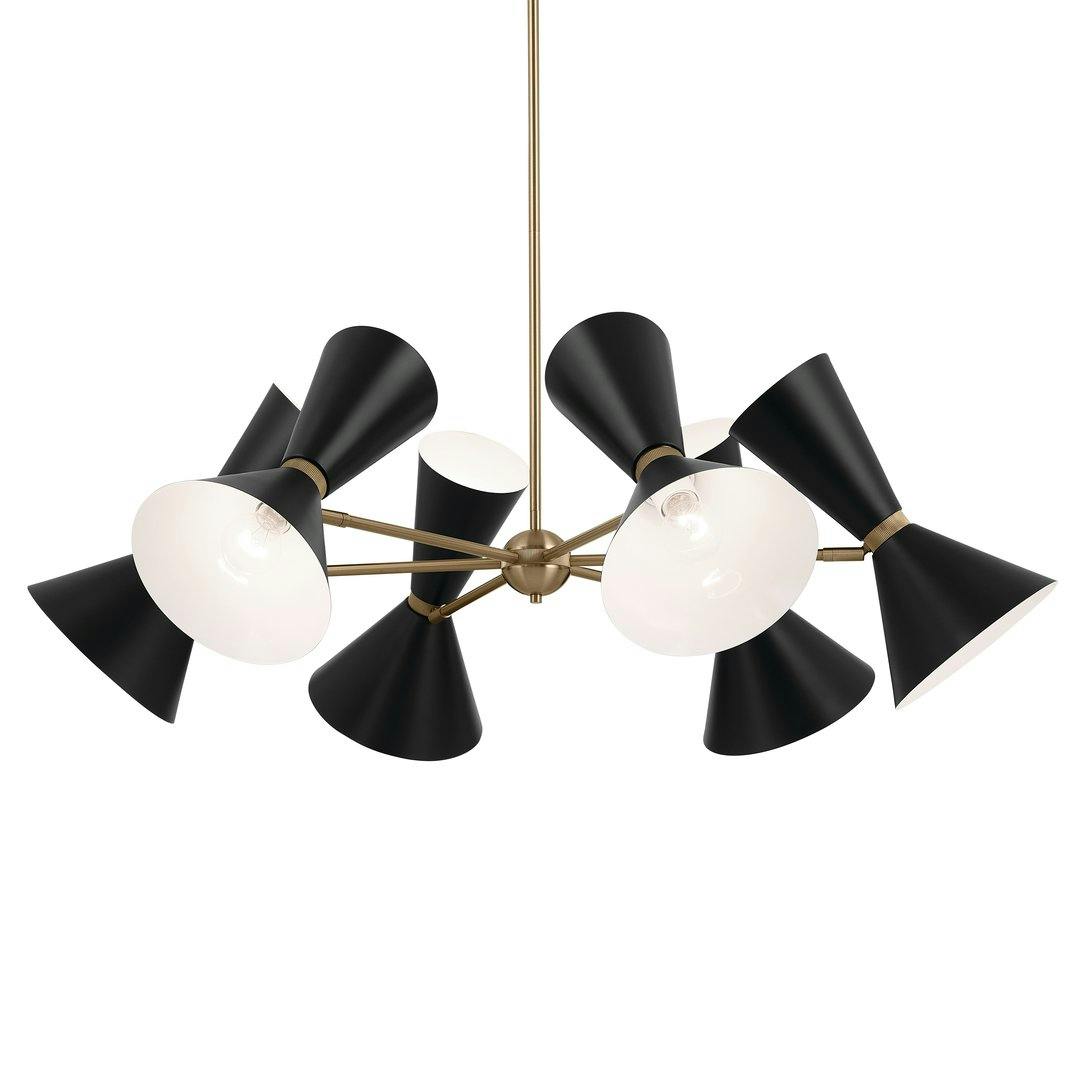 Phix 38.75 Inch 12 Light Chandelier in Champagne Bronze with Black on a white background