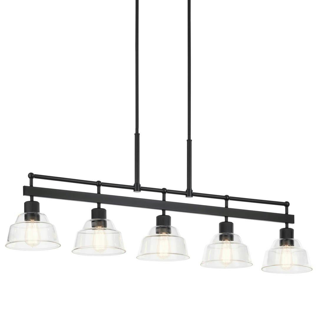Eastmont™ 5 Light Linear Chandelier Black  and Walnut Wood on a white background