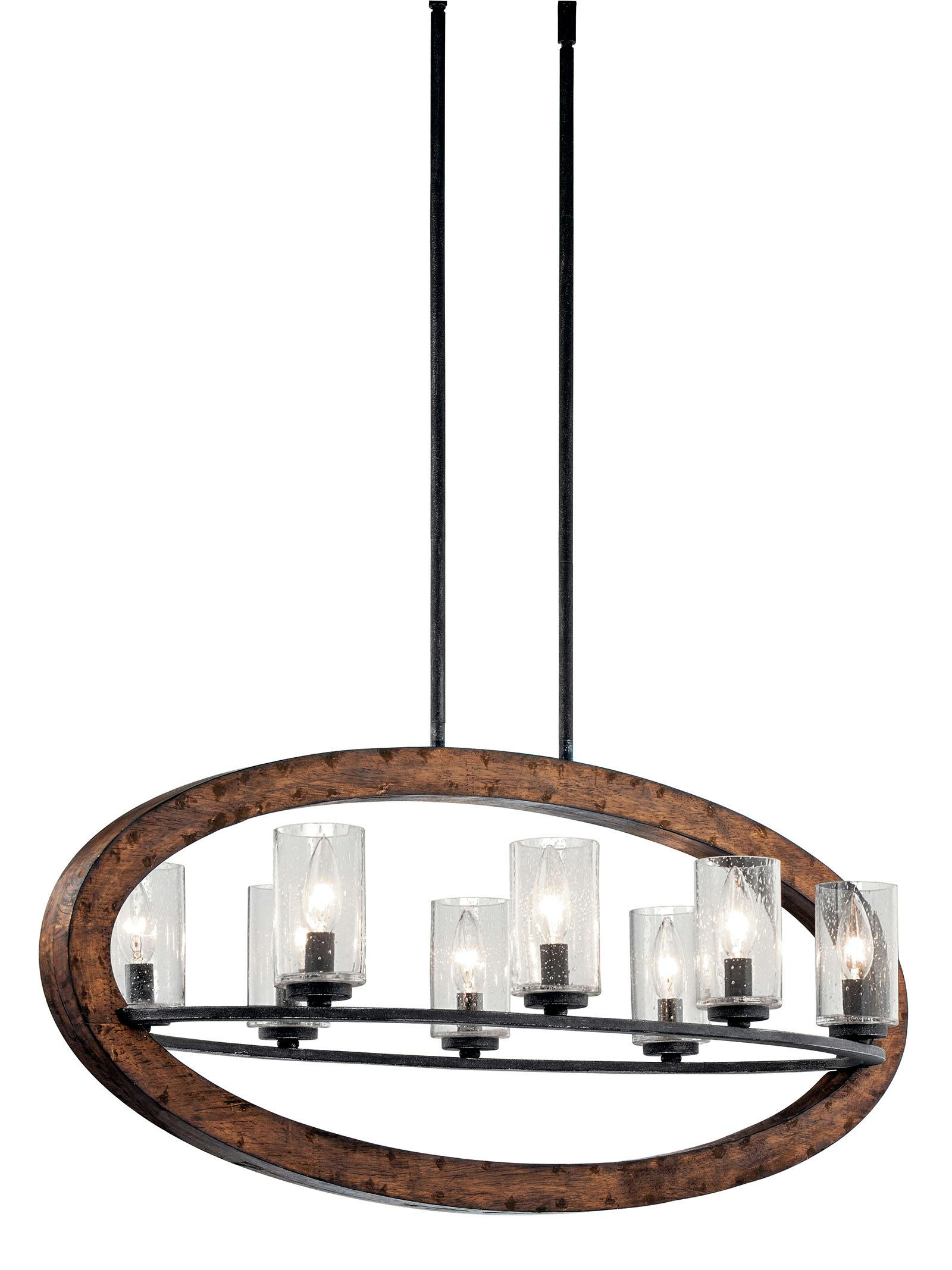 Grand Bank Oval Chandelier Auburn Stained on a white background