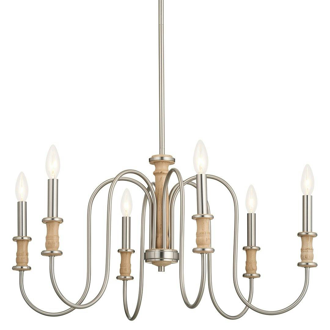 Karthe 6 Light Chandelier Beech and Brushed Nickel on a white background