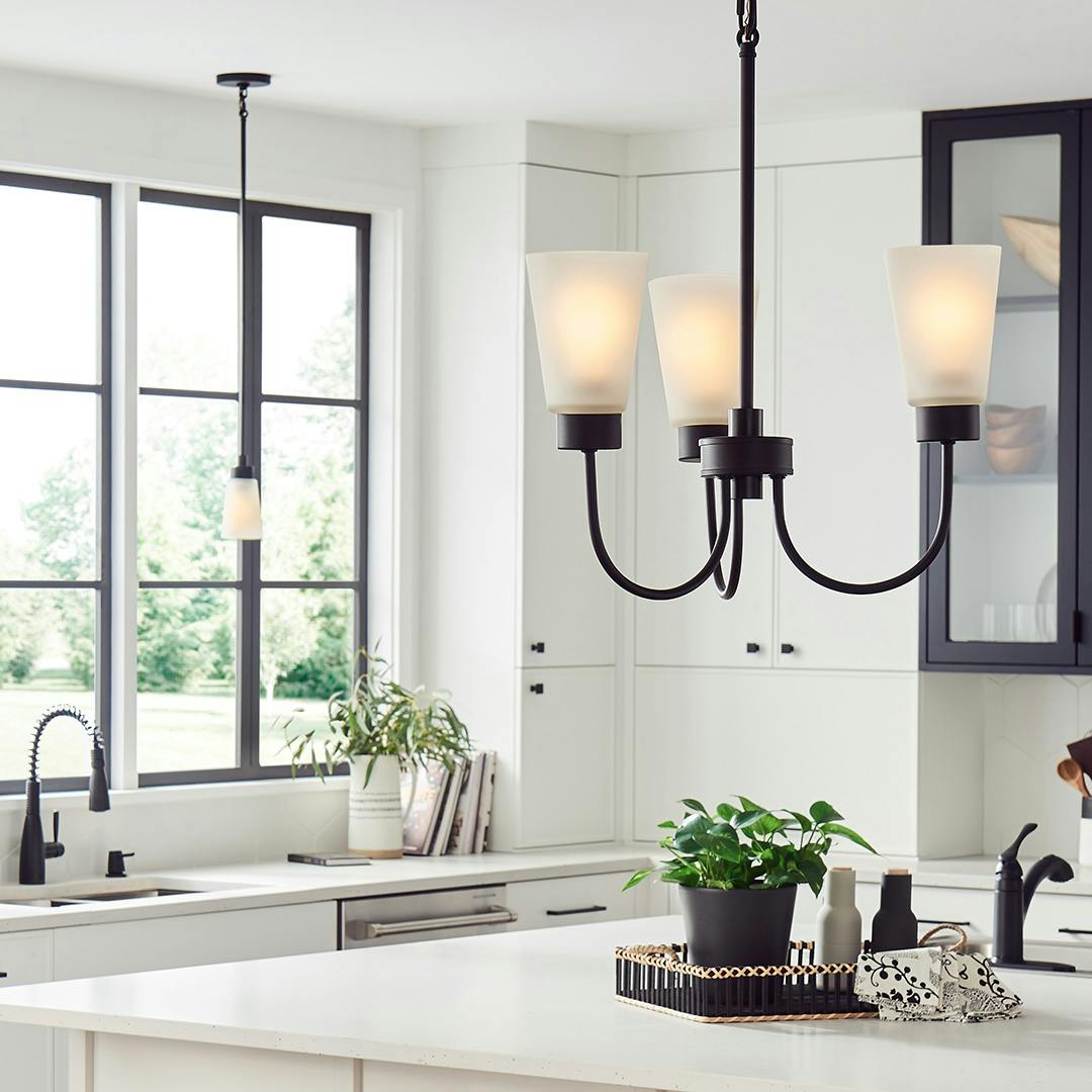 Day time Kitchen with Erma 18" 3 Light Chandelier Black