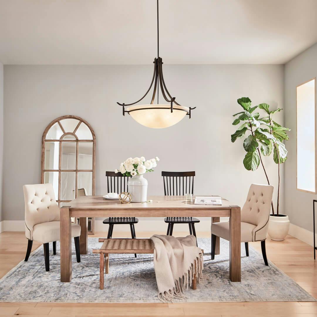 Day time dining room featuring the Olympia 5 Light Inverted Pendant Bronze