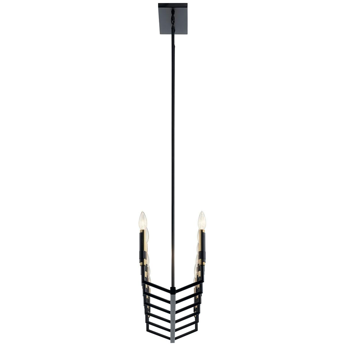 Profile view of the Armand 12 Light Linear Chandelier Black on a white background