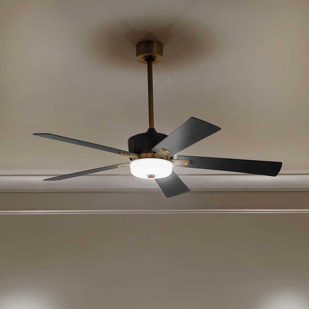 Night time bedroom with 56" Icon 5 Blade LED Indoor Ceiling Fan Satin Black