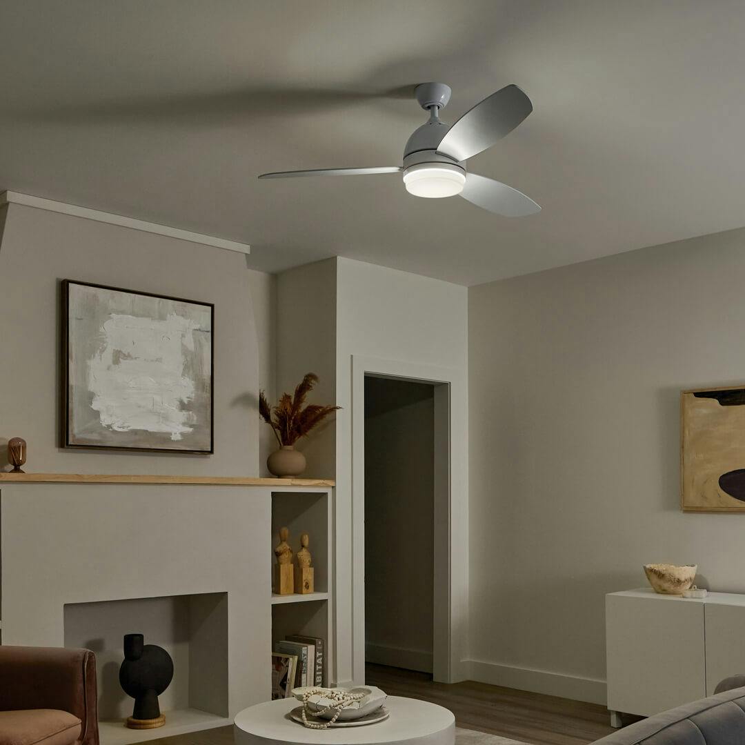 Night time living room with the Vassar™ LED 52" Ceiling Fan White