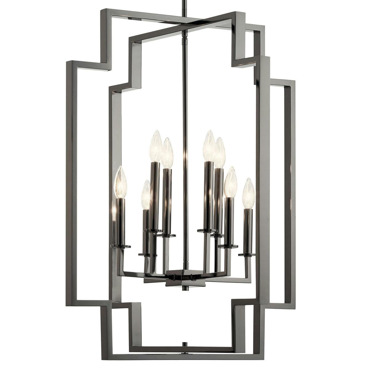 Close up view of the Downtown Deco 32" Foyer Chandelier Chrome on a white background