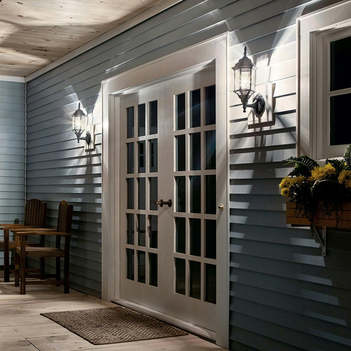 Night time Exterior image featuring Chesapeake outdoor wall light 49255BKS
