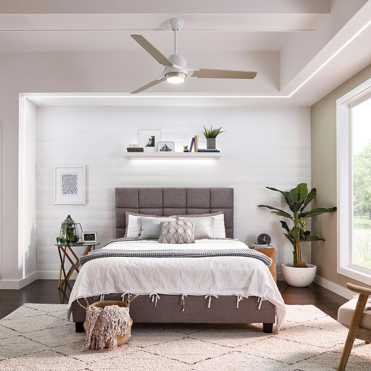 Day time bedroom image featuring Zeus ceiling fan 300060WH