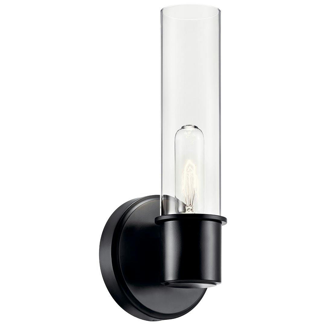 The Aviv 13 Inch 1 Light Wall Sconce with Clear Glass in Black on a white background