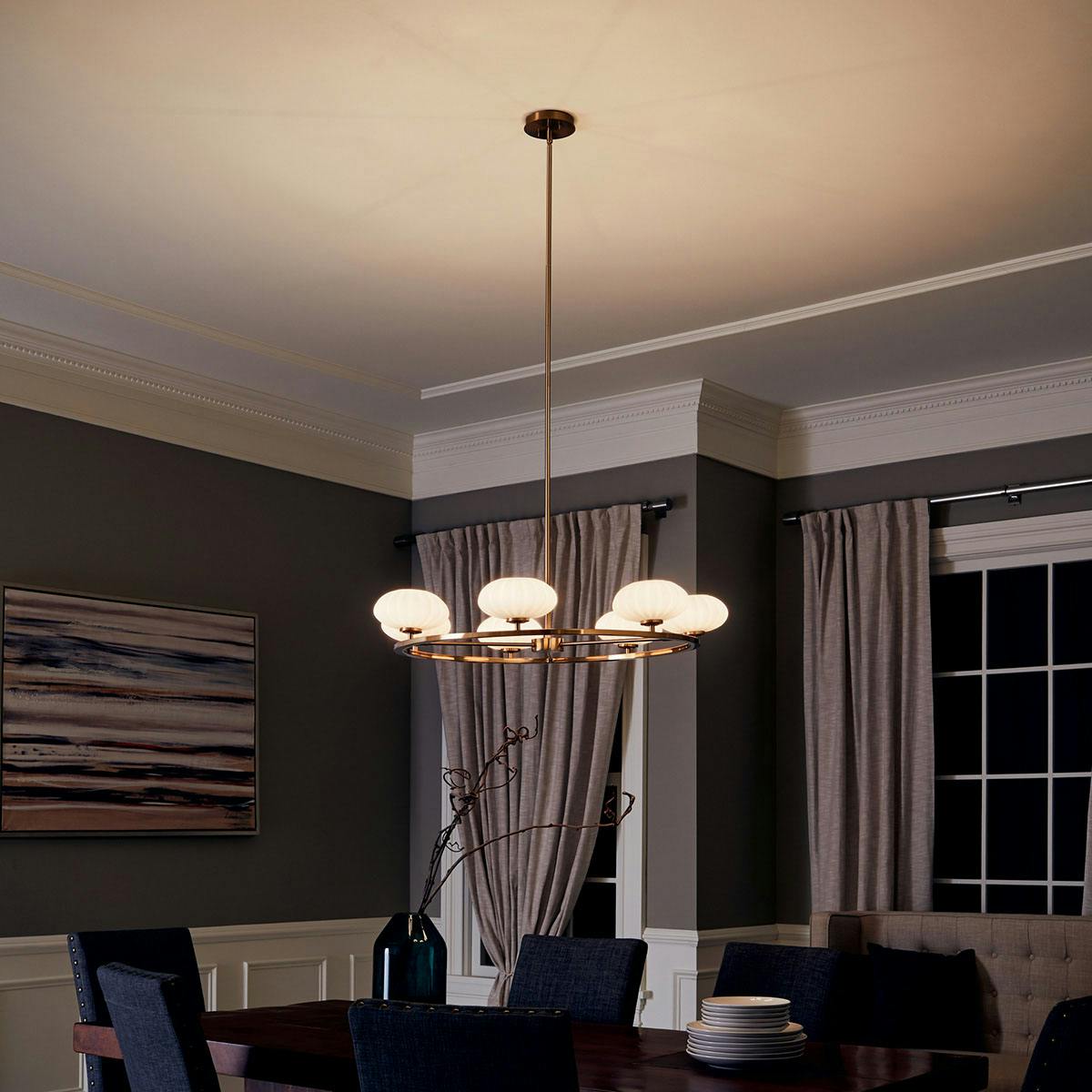 Night time dining room image featuring Pim chandelier 52225FXG