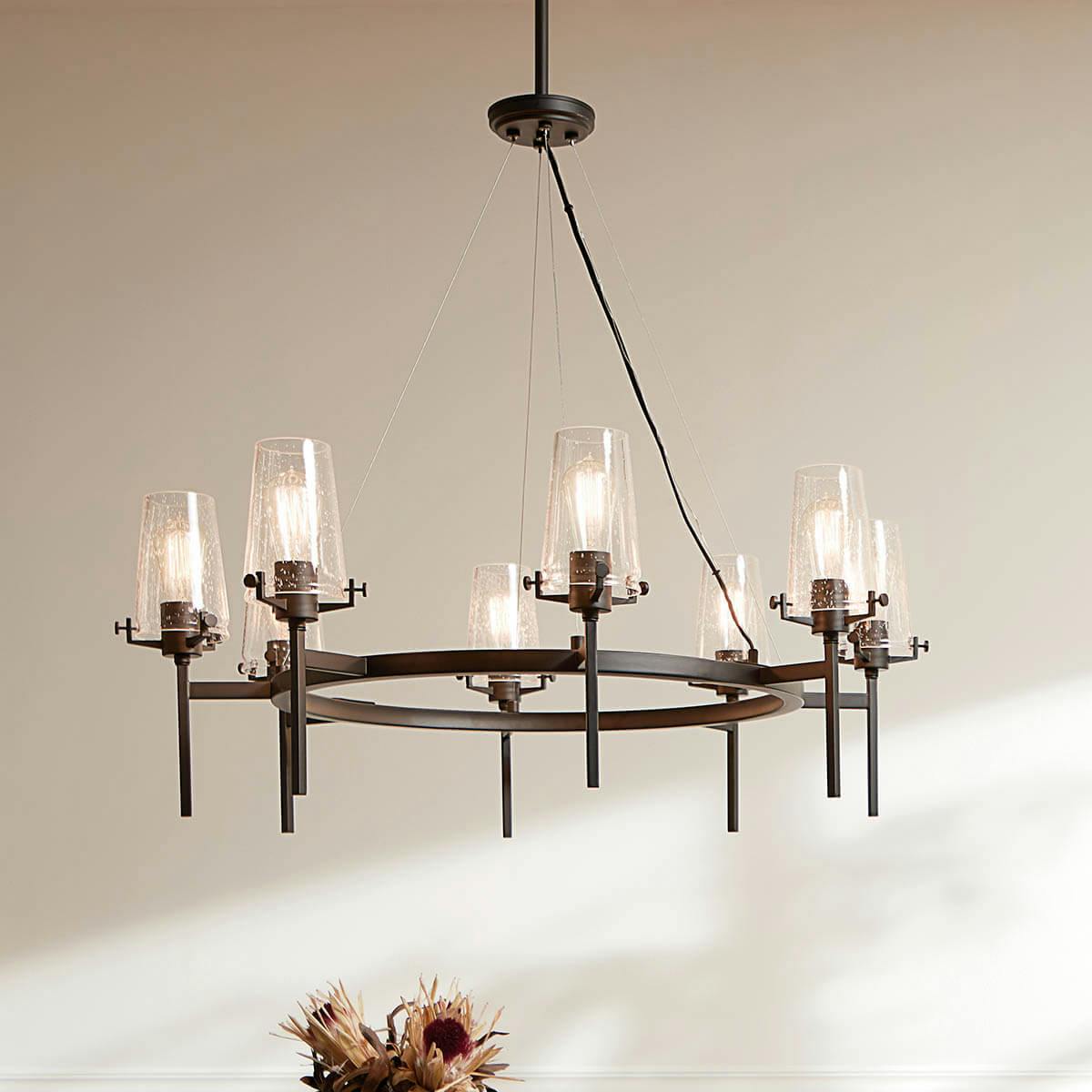Day time dining room with Alton 38" 8 Light Chandelier Black
