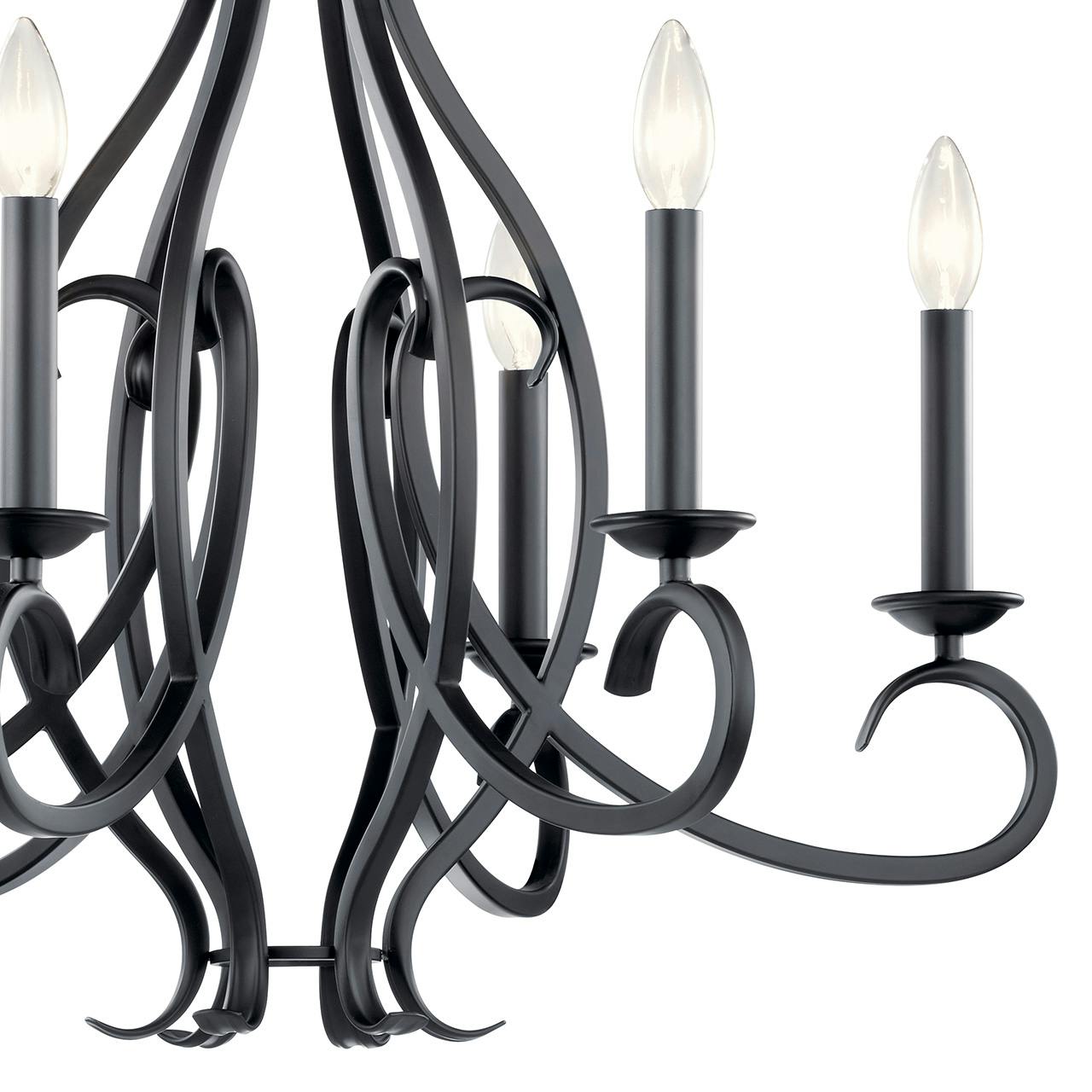Close up view of the Ania 6 Light Chandelier in Black on a white background