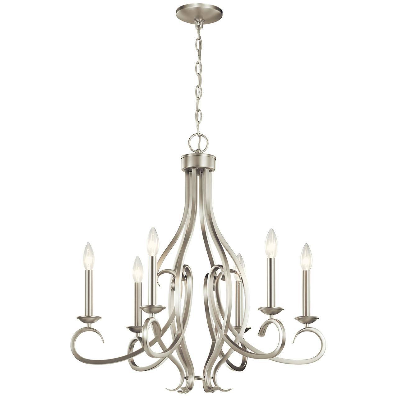 Ania 6 Light Chandelier Brushed Nickel on a white background