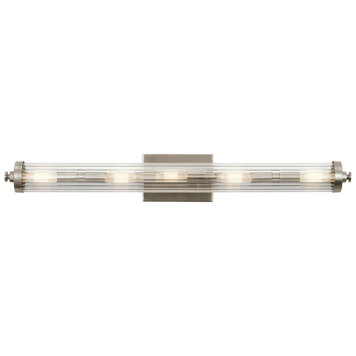 Front view of the Azores 5 Light Linear Vanity Light Pewter on a white background