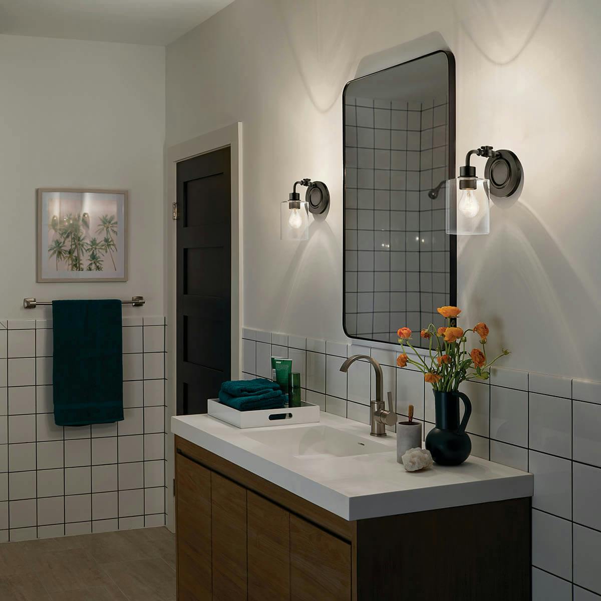 Night time Bathroom with Gunnison™ 5.5" 1 Light Vanity Light Black