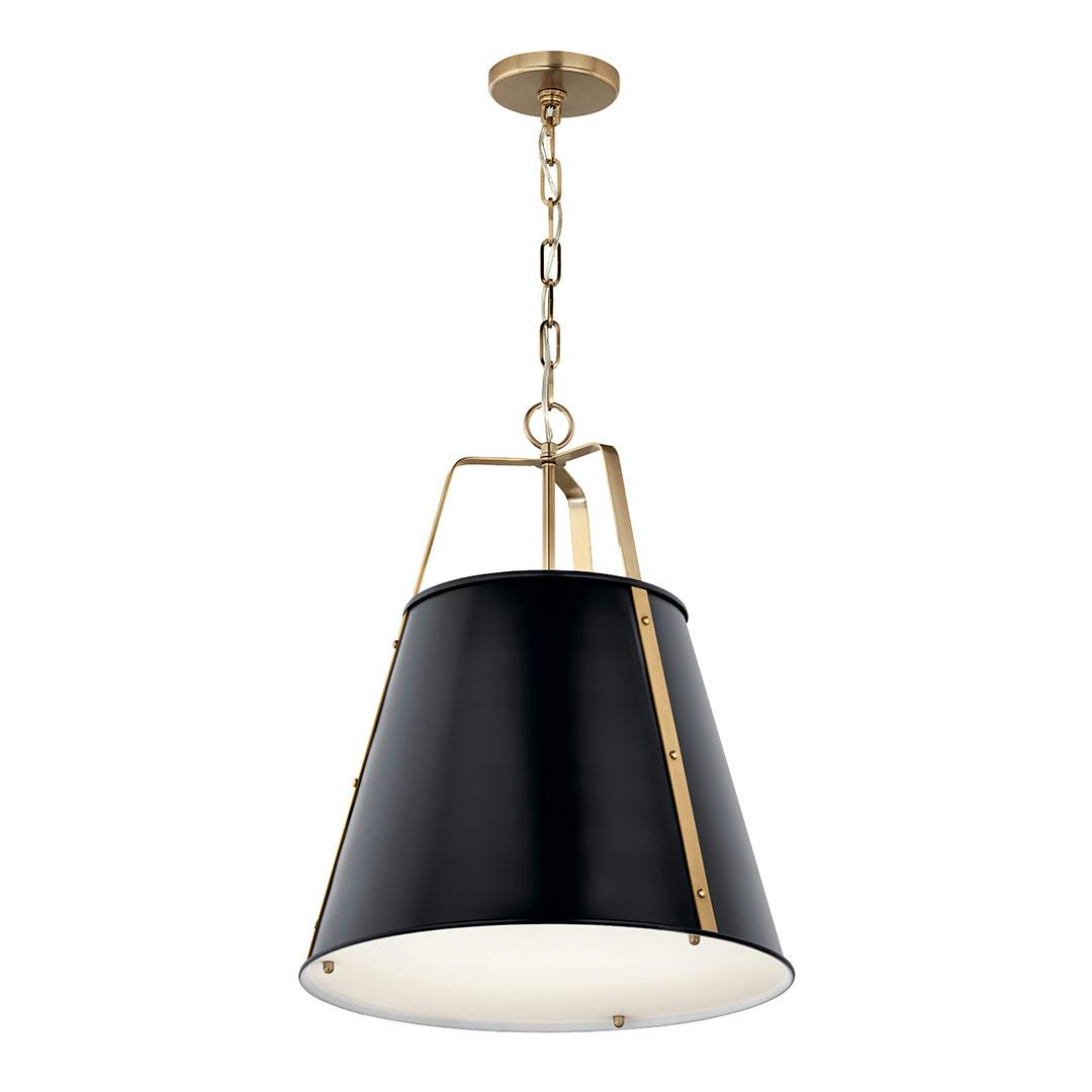 The Etcher 18 Inch 2 Light Pendant with Etched Painted White Glass Diffuser in Black and Champagne Bronze on a white background