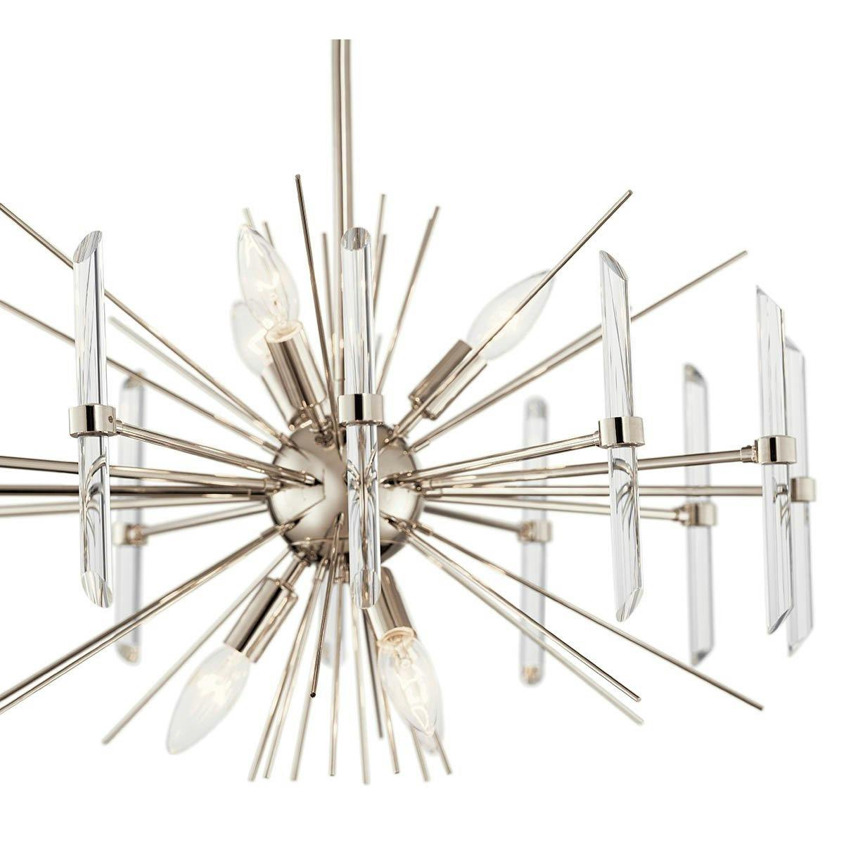 Close up view of the Eris 15.25" Chandelier Polished Nickel on a white background