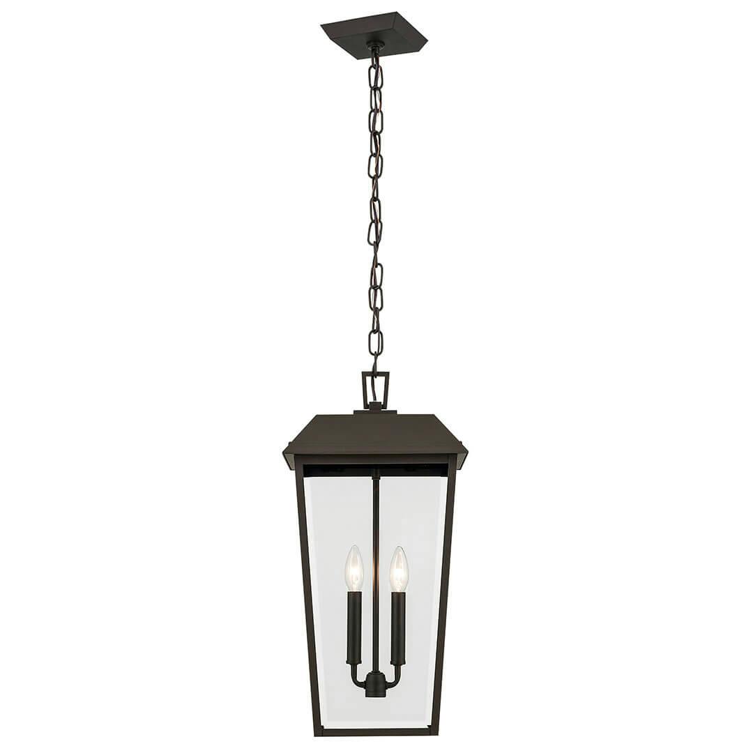 Front view of the Mathus 22" 2 Light Outdoor Pendant with Clear Glass in Olde Bronze on a white background