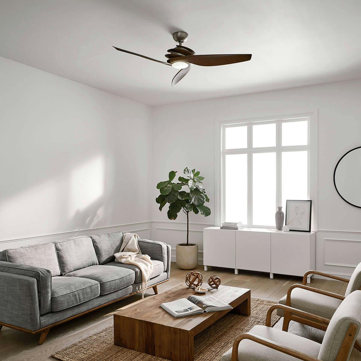 Day time living room image featuring Spyra ceiling fan 300700NI