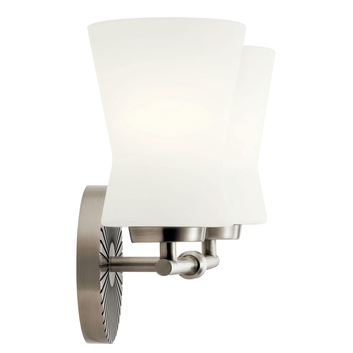 Profile view of the Brianne 2 Light Vanity Light Pewter on a white background