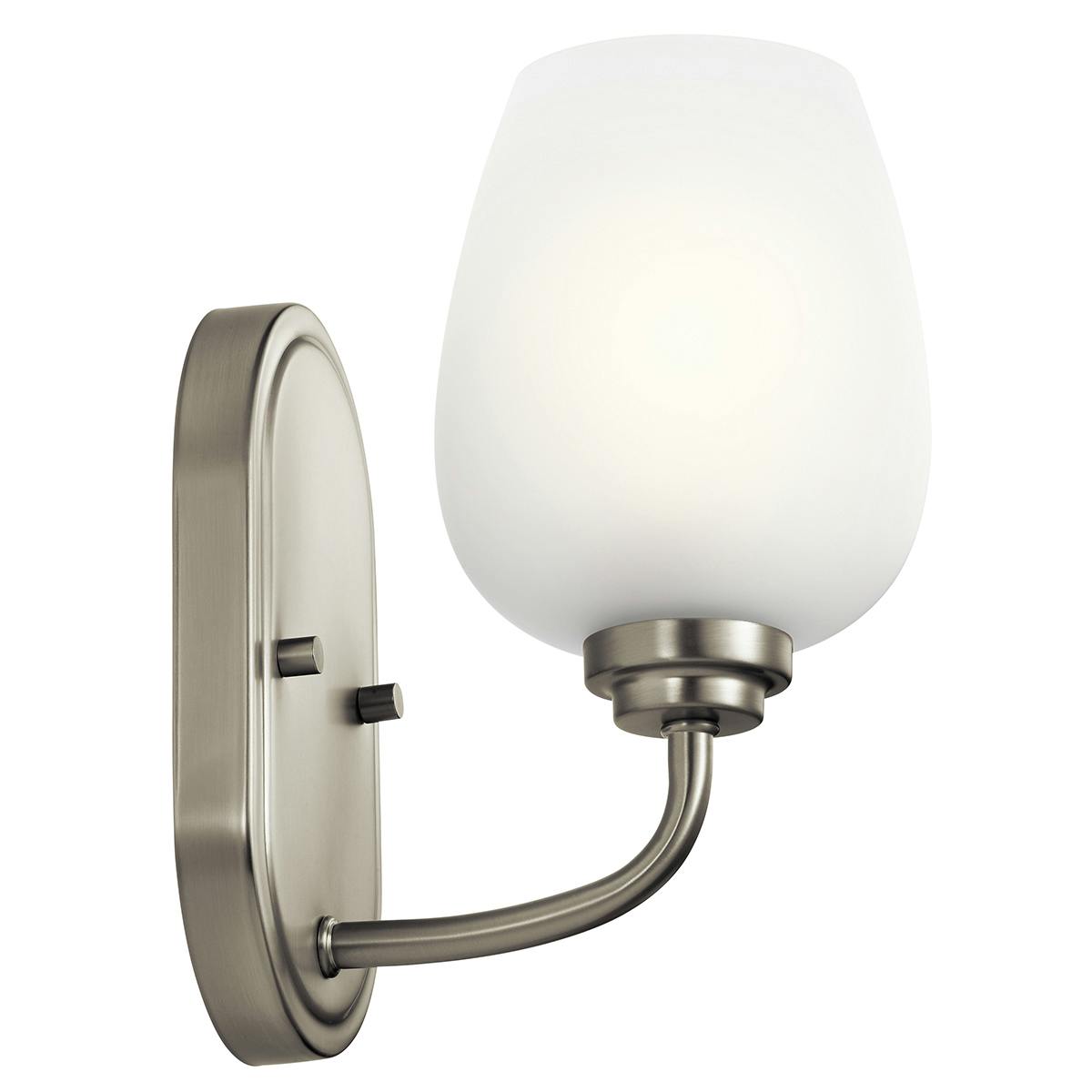 Profile view of the Valserrano 10" Sconce Glass Nickel on a white background