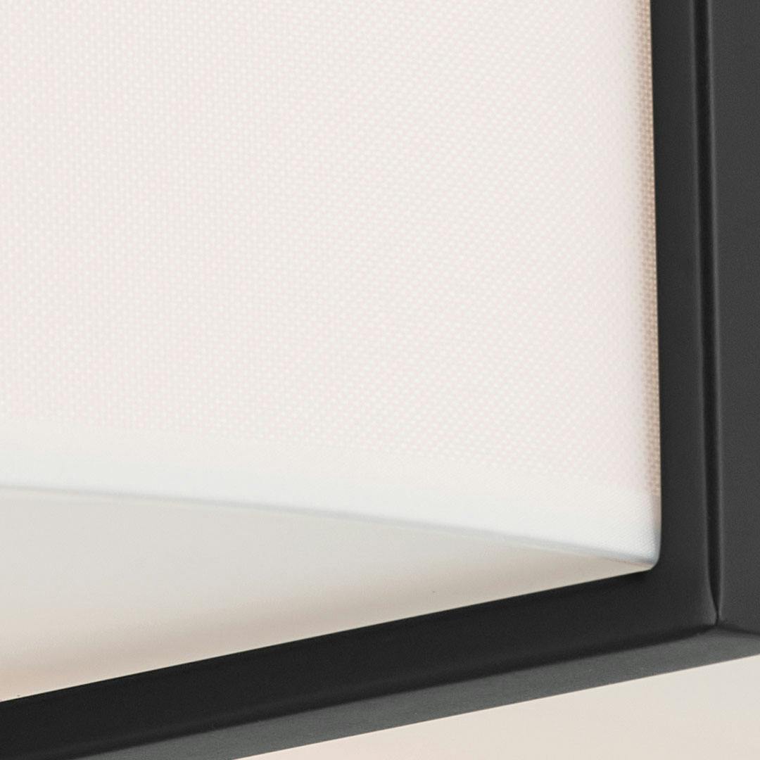 Close up of the Malen 15.5 Inch 2 Light Flush Mount with White Fabric Shade in Black