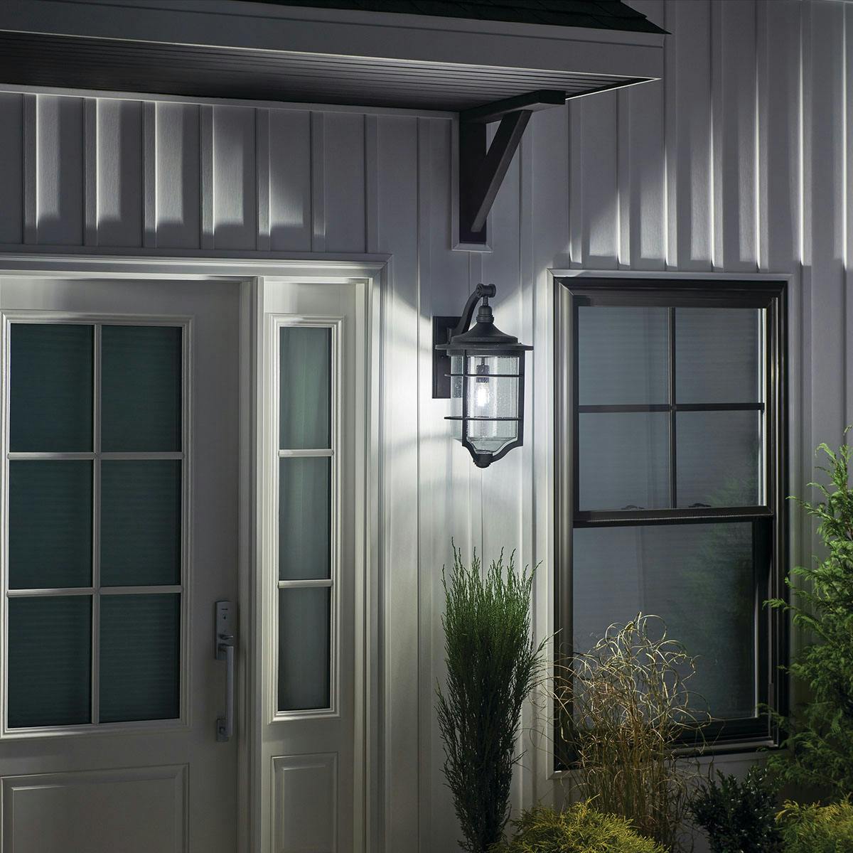 Night time Exterior image featuring Royal Marine outdoor wall light 49128DBK