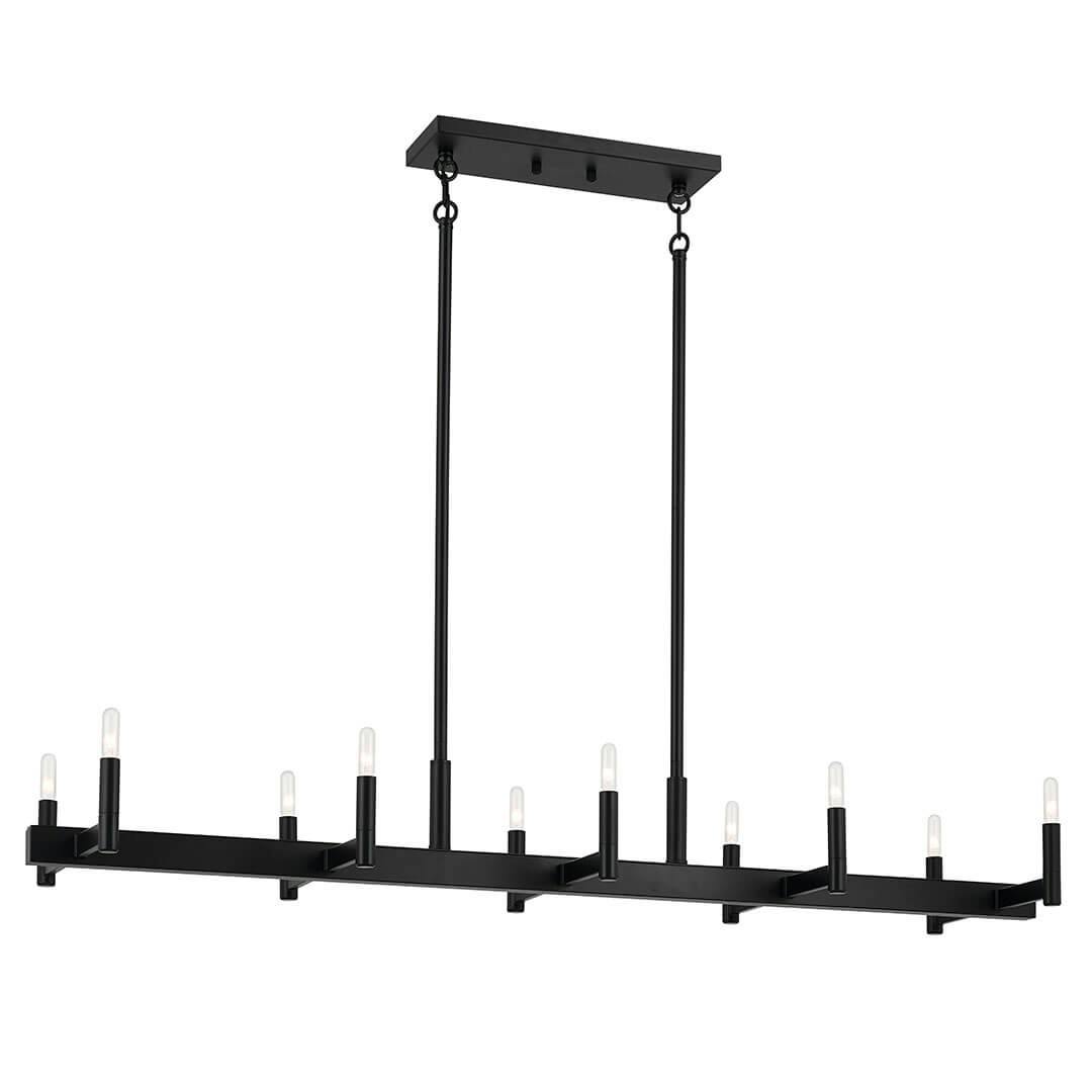 The Erzo 50" 10 Light Linear Chandelier in Black on a white background