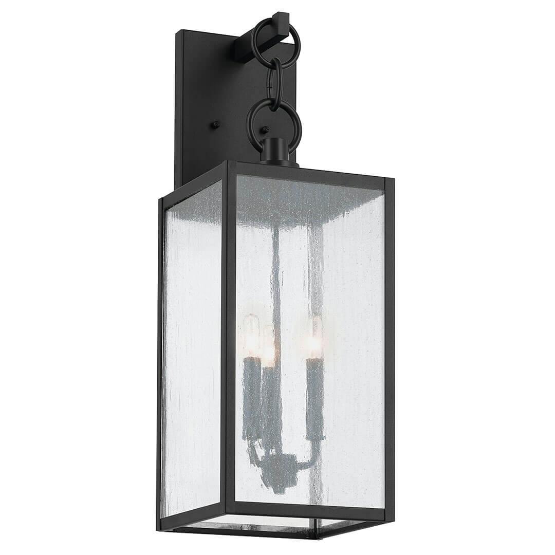 The Lahden 26" 3 Light Outdoor Wall Light with Clear Seeded Glass in Textured Black on a white background